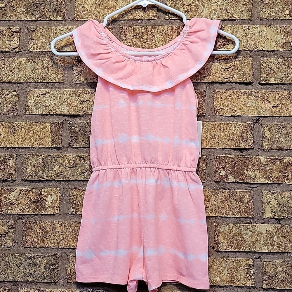 SO Pink Ruffled Off-Shoulder Romper Cotton Blend Size 4/5 Summer Casual
